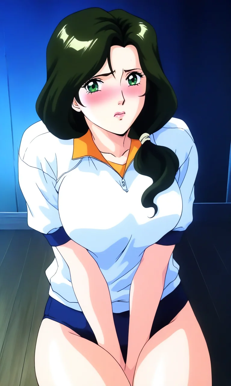 general,highres, ultra-detailed,very aesthetic,best quality ,best hands, BREAK <lora:Sakurai_Sensei_Injuu_Seisen_Ver2.0_IS:1>
Sakurai_Sensei, 1girl,solo, dark green hair, long hair, green eyes, large breasts, low ponytail, lips,
embarrassed, v arms,
gym uniform,white shirt, dark blue buruma,