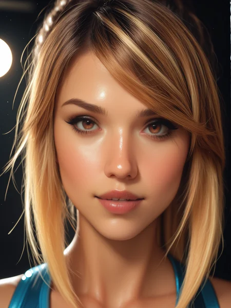 masterpiece, best quality, very aesthetic, dynamic lighting, realistic, 1 woman, solo, cinematic, <lora:JAlbDS:1> JAlbDS, brown hair, blonde streaks, brown eyes, looking at viewer, <lora:MoriiMee_Gothic_Niji_Style_Illustrious_r1:0.5> <lora:Beautiful_Girls_V4:0.5>, cosplaying as Samus Aran, very expressive, suggestive, upper body