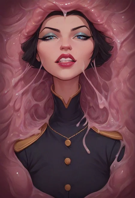 score_9, score_8_up, score_7_up,beautiful,(ultra HD quality details),1girl, beautiful, AmeliaCapXLP,solo, vore,  feet, swallowed, ((hanging from ceiling)),from behind,  navy uniform, captain's hat, grey skintight pants, black hip high boots, swallowed, ((head vore slime)),sharp eyeliner, (pink slime), pushing, pink tentacles, tentacles over waist,((sinking into slime)),covered in tentacles, solo, tentacles vore,