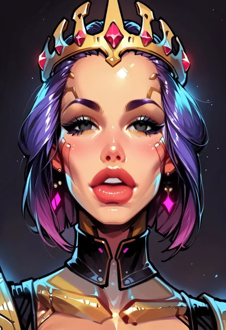 (the_same_girl_throughout), extreme close-up Portrait, cybernetic body,made out of black mate steel ,golden cracks , black eyes,f ocused lighting, crown on head, dark background, two tone light, yelow and purple glow, vibrabt colors, close up, portret , (alien:1.1) woman quin looking creature, tentacles coming out of head
(long sword in hands, steel sword in hands)), strange world background score_9, score_8_up, score_7_up, score_6_up, source_cartoon, rating_explicit, Expressiveh, ((portrait, close up)), dynamic pose