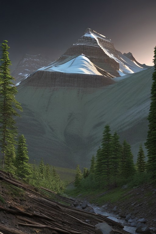Beautiful outdoor, nature, no humans, mountain, glacier national park, dark twilight, forest, masterpiece, sharp focus, photorealistic rendering, extremely detailed