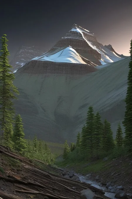 Beautiful outdoor, nature, no humans, mountain, glacier national park, dark twilight, forest, masterpiece, sharp focus, photorealistic rendering, extremely detailed