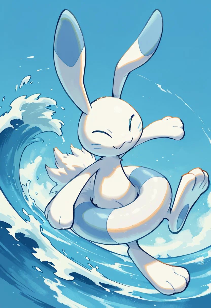 masterpiece, best quality, no humans, zzWarabbit, wave, smile, <lora:WarabbitPokedex_IXL:1.0>,