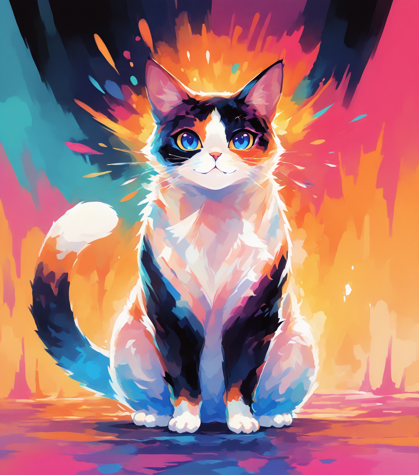 masterpiece, best quality, amazing quality, chubby calico cat, meow, uwu, looking at viewer, no humans, <lora:Multicolor_Buns_v5:1> mult1c0l0r3d, colorful, multicolored,, masterpiece, best quality, amazing quality