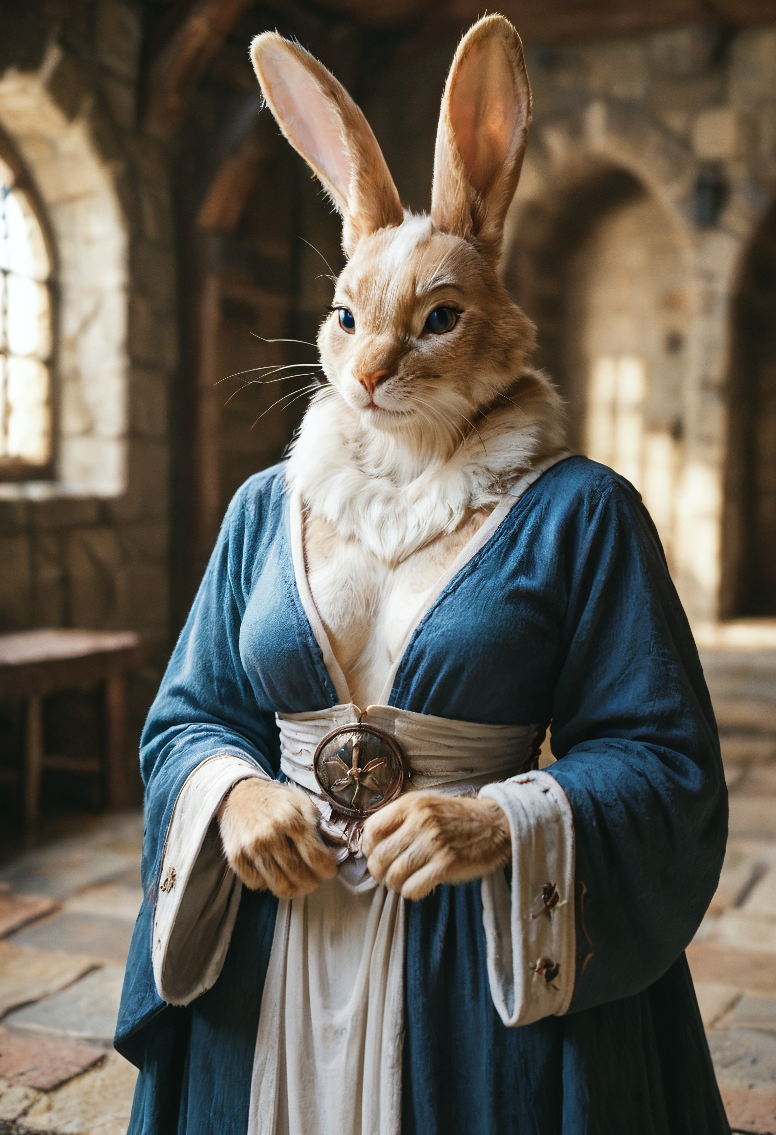 score_9, score_8_up, score_7_up, female, furry, fur, portrait, bunny, mage, robe, sexy pose, dungeon, medieval fantasy, dynamic angle, highly detailed, high contrast, film grain, superabsurd res, 8k , <lora:zy_Fur_Enhancer_v1:0.8>