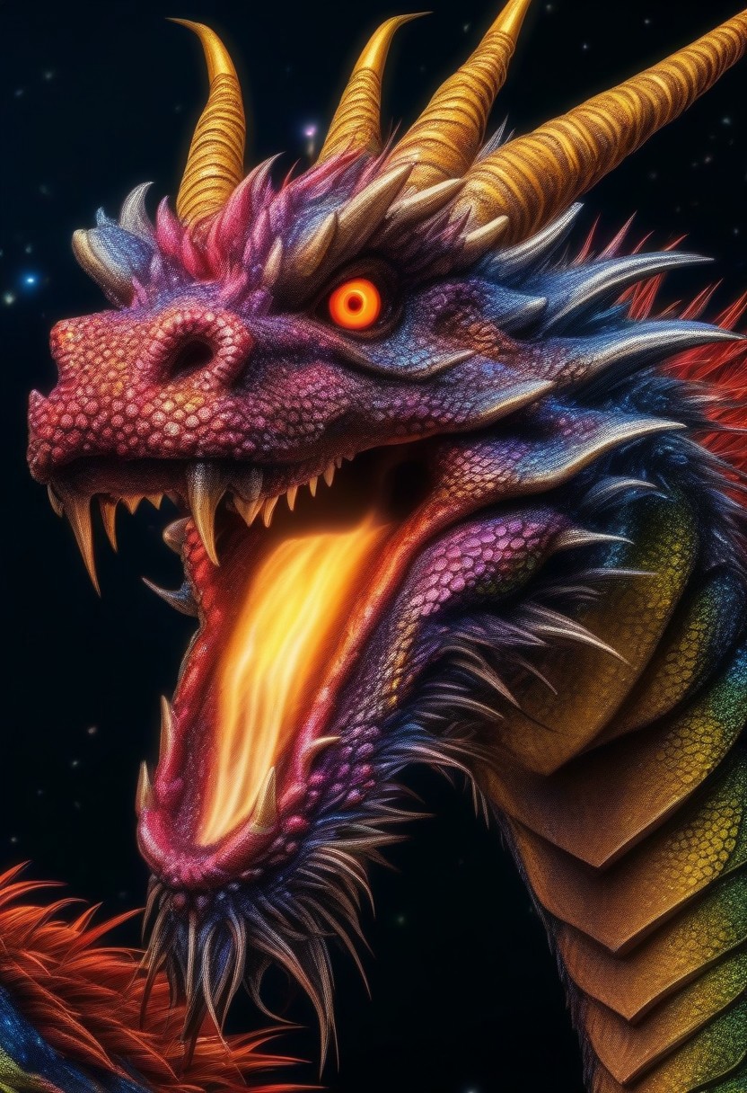 a firework dragon in the sky, firework shaped eastern dragon looking at viewer, up close, extremely detailed, beautiful eyes, sparkling, night time, fantasy art, dark fantasy, multicolor, dragon made out of fireworks, HDR, photo, award winning masterpiece,