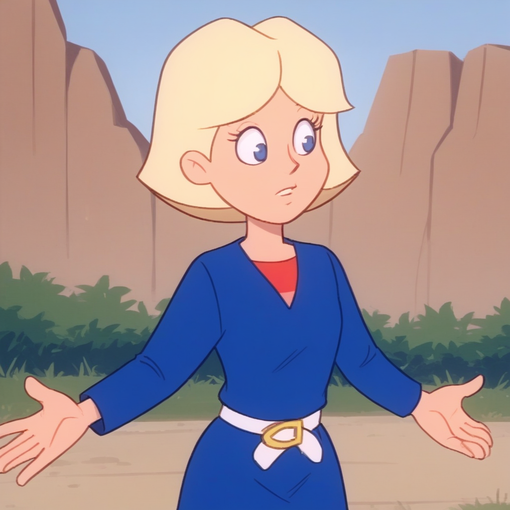 score_8_up, BREAK,  JillSmith, 1girl, solo, short hair, blonde hair, blue eyes, blue dress, long sleeves, white belt, striped shirt,   <lora:JillSmith_MPM_PXL_Leaf1:0.8>, cowboy shot, outdoors,