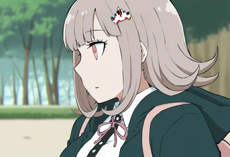 masterpiece, best quality, <lora:age_slider_v4:4>,detailed_background,outdoors,nanami chiaki,churu \(chu1e0\),hope&