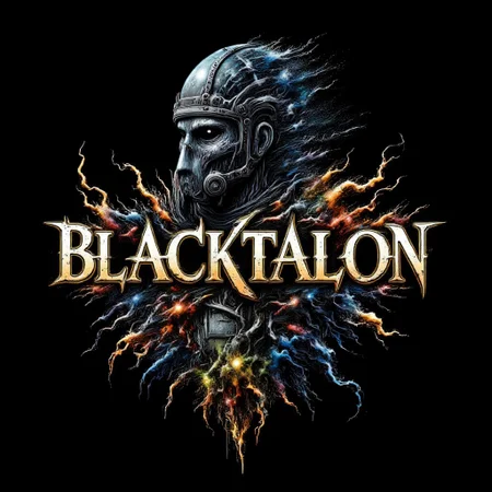("BLACKTALON" text logo:1.3) Zombie soldier wearing a biohazard gas mask, black and gold filigree, navy and gold vapor swirls, black background <lora:Harrlogos_v2.0:0.8>
