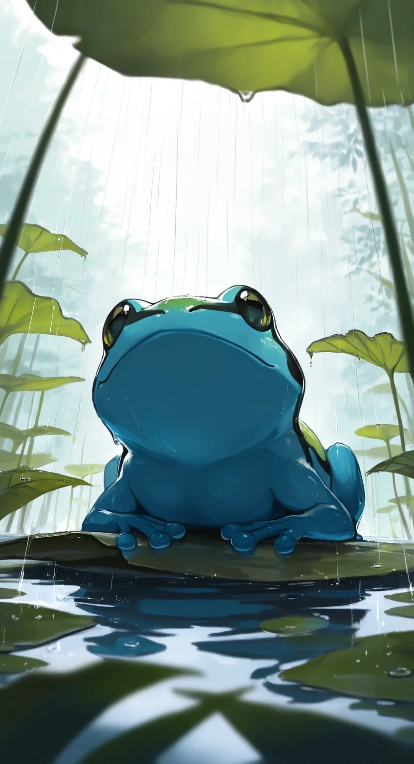 masterpiece, best quality, good quality, very awa, very aesthetic, absurdres, newest, solo, closed_mouth, outdoors, lying, day, water, blurry, wet, no_humans, leaf, from_below, on_stomach, rain, water_drop, animal_focus, frog <lora:ponyv6_noobV1_2_adamW-000017:0.7> <lora:USNR_STYLE_XL_lokr:0.45> <lora:EtherSDXL:0.15>