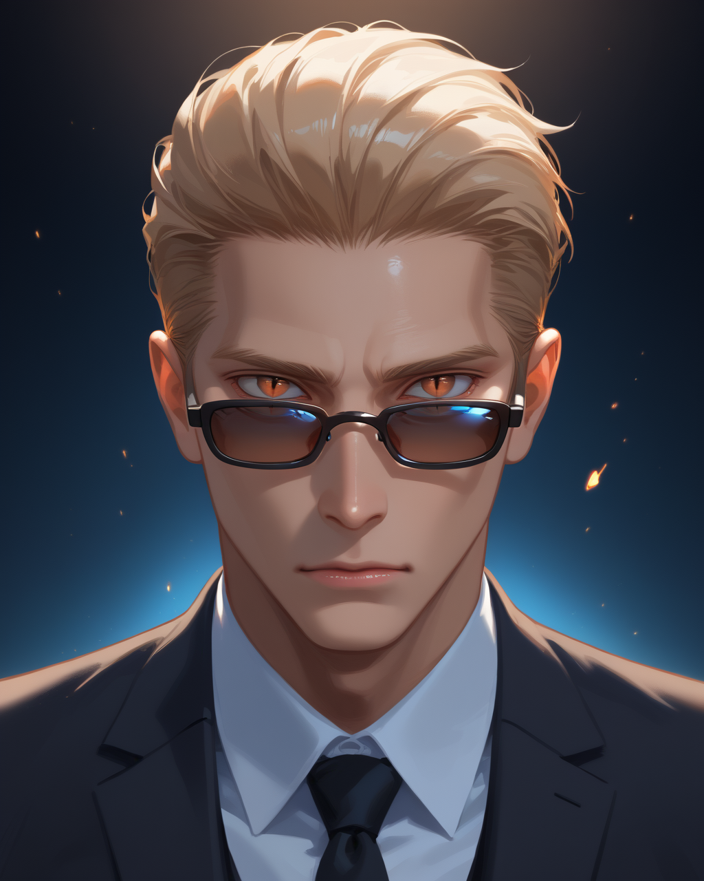 PonyScores7, source_anime, ah1, best quality, (masterpiece:1.4), (high quality:1.4), sharp focus, 4k, absurd resolution, <lora:albertwesker-guy-PONYv1:0.8> albertwesker, albert wesker, 1boy,  blonde, (sunglasses:1.3), looking at viewer, toned, athletic, fit, slicked back hair, mature male, short hair, (advocate, fighting for equality with a powerful voice and a determined spirit relentless and passionate about justice), (formal, suit), bad-hands-5, <lora:xl_more_art-full_v1:0.2>, <lora:shinyskin2:0.2> glistening skin, <lora:aesthetic_anime_v1s:0.2>, <lora:Expressive_H:0.2> Expressiveh, <lora:hairdetailpxl:0.2> hairdetailpxl, <lora:detailxl:0.2> detailxl, (focused, intense glare), short hair, (reddish orange eyes, slit pupils), best quality, amazing quality, best aesthetic, absurdres, <lora:expressive eyes:0.2> expressive eyes, <lora:eyedetailpxl:0.2> eyedetailpxl, illustration, Volumetric_Lighting, ultra-detailed, very aesthetic, intricate details, 8k, masterpiece, best_quality, (angular face, sharp_featured face), <lora:Eyes_High_Definition:0.2> EyesHD, handsome, charming, alluring, AS-MidAged,