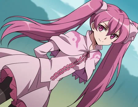 score_9, score_8_up, score_7_up, source_anime,
agkmine, <lora:agk-mine-s1-ponyxl-lora-nochekaiser:1>,
mine, long hair, twintails, pink hair, pink eyes,
dress, pantyhose, pink dress, capelet, pink capelet, pink skirt, skirt, long sleeves,
wasteland, bent over, smile,
cowboy shot, solo, dutch angle, looking at viewer,