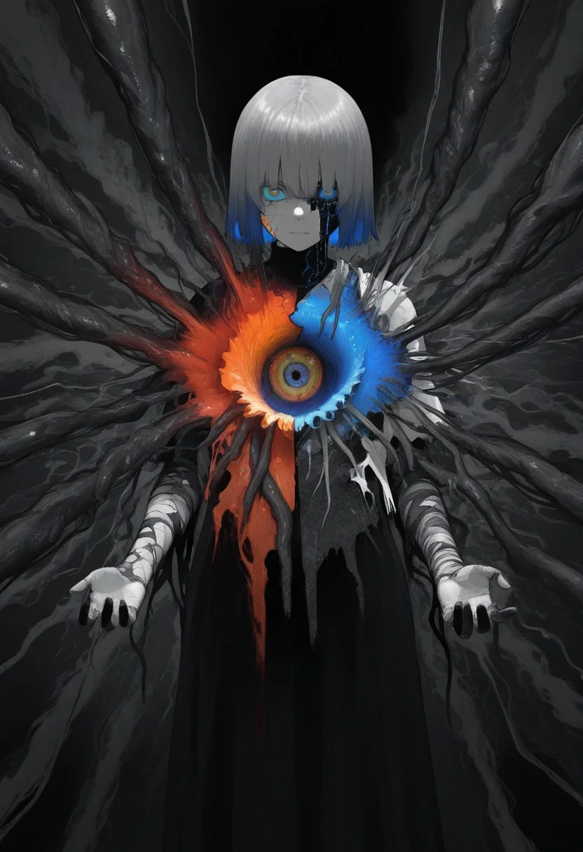1 girl , broken , cracked skin , inner exposure, layer on layer , inner , innards eye, eldritch , monster , tentacle chest ,
4K , masterpiece, best quality ,amazing quality , vibrant color ,tenebrism, chiaroscuro ,G0zeNA_illu ,