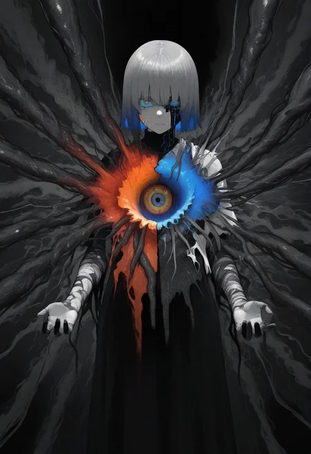 1 girl , broken , cracked skin , inner exposure, layer on layer , inner , innards eye, eldritch , monster , tentacle chest ,
4K , masterpiece, best quality ,amazing quality , vibrant color ,tenebrism, chiaroscuro ,G0zeNA_illu ,