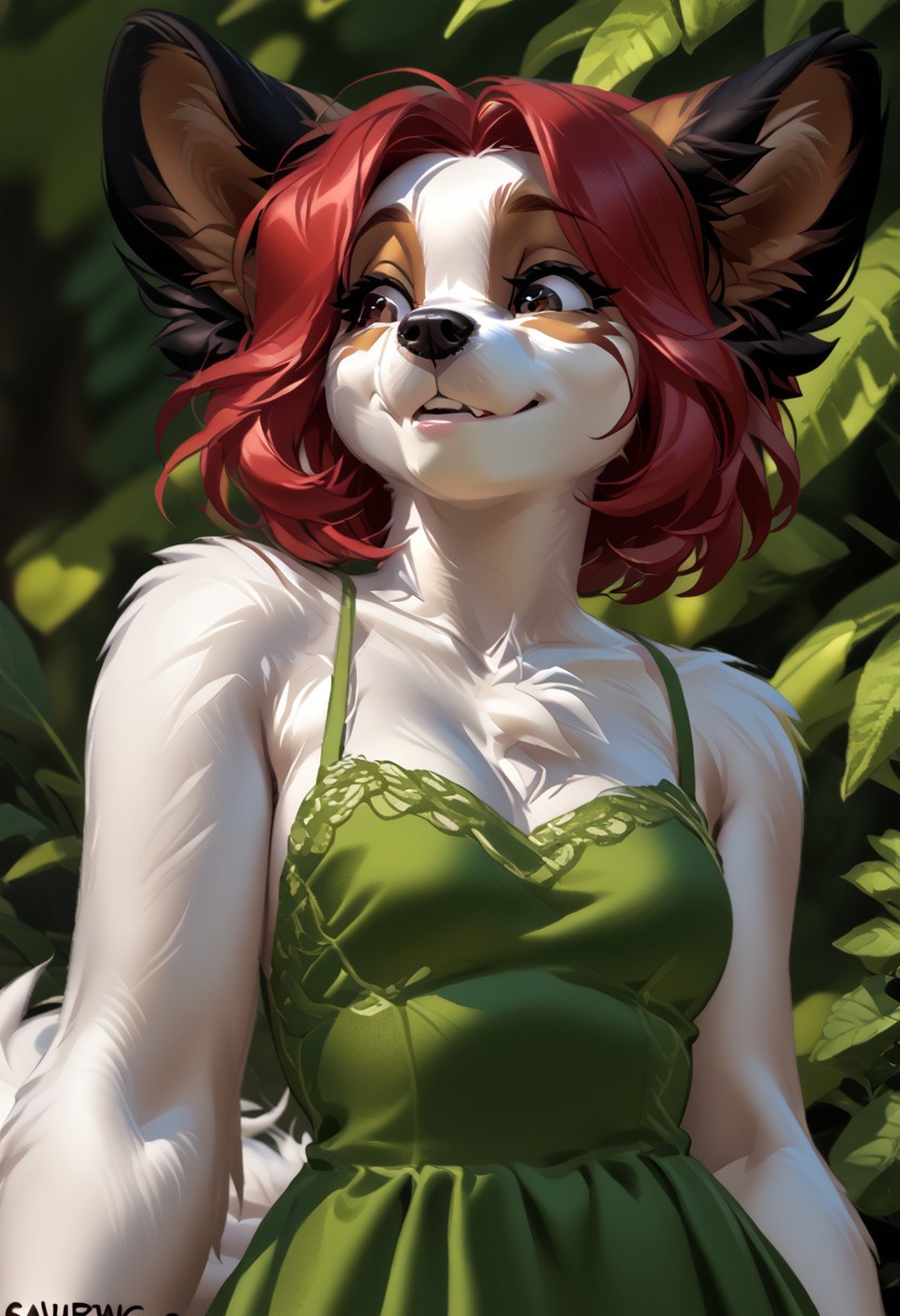score_9, score_8_up, score_7_up, (by kittydee:1.5), (by jailbird:1.5), (by zummeng:1.5), masterpiece, best quality,
(Furry Art: Anthro: Papillon dog:1.5), 1girl, expressive eyes, feminine eyes, perfect face, feminine face, dog, canine, very large pointy dog ears, fluffy dog ears, papillon dog ears, multicolored fur, black fur, white fur, brown fur, red hair, bob cut hair, small breasts, spring dress,