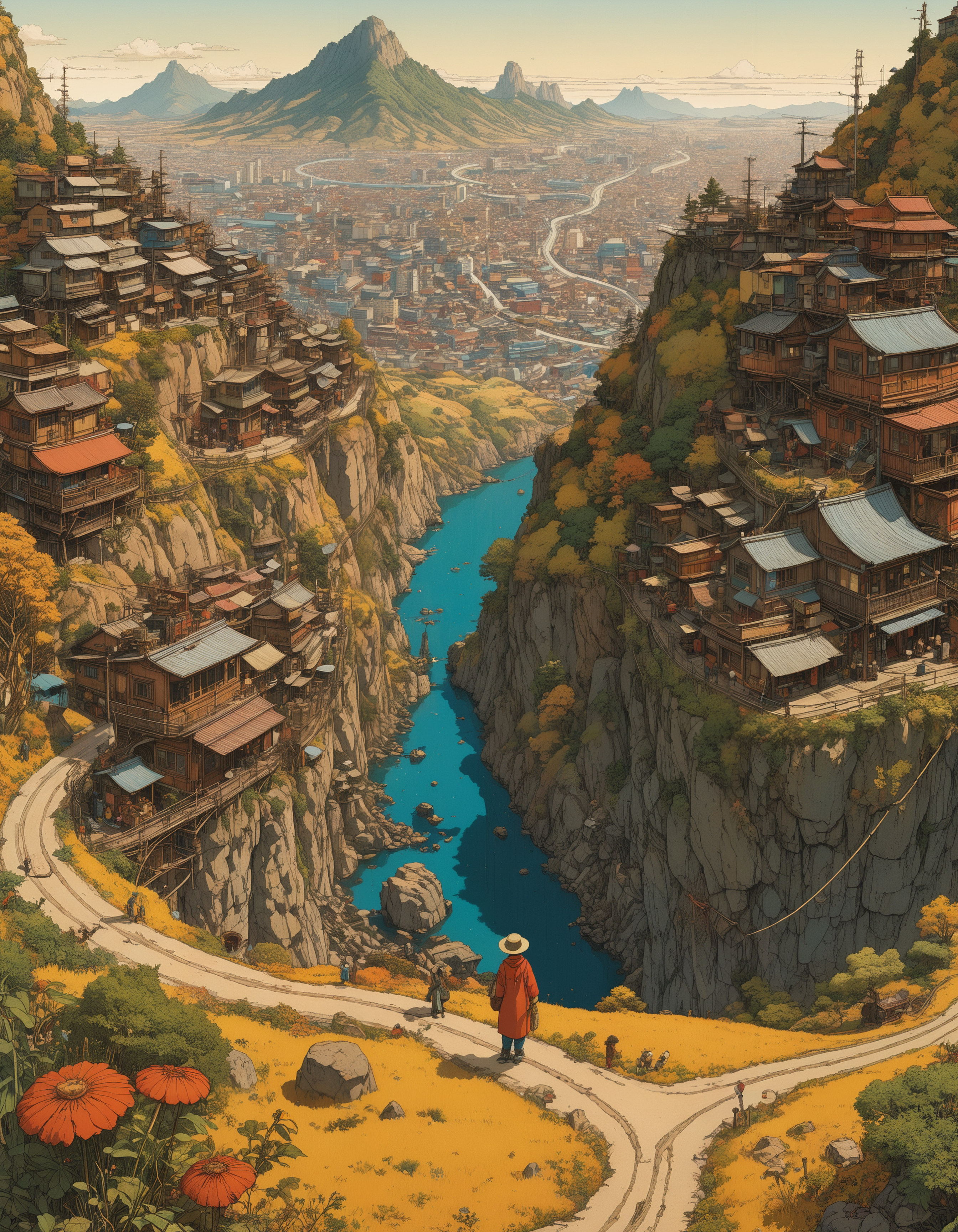 by (Mattias Adolfsson:1.2) and (Satoshi Kon:1.1), hyper realistic medium full shot photo of  a (otherworldly landscape:1.1),  (oppulent , glamourous , masterful:1.4), poster art, bold lines, hyper detailed, expressive,  award winning,  dark limited color palette, high contrast, depth of field, (intricate details, masterpiece, best quality:1.4),
rim lighting, looking at viewer, dynamic pose, wide angle panoramic view,
<lora:add-detail-xl:0.8> <lora:xl_more_art-full_v1:0.5> <lora:looking_at_viewer:2>