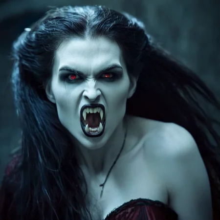 Dark Fantasy Art of <lora:Female Vampire 2:1>
<lora:64_vampire fangs teeth:1>
<lora:nsfw-xl-2.0:1>
Female Vampire a pale ice cold skin vampire woman with a very large mouth and vampire fangs teeth and a very long messy hair in year 800 BC, dark, moody, dark fantasy style