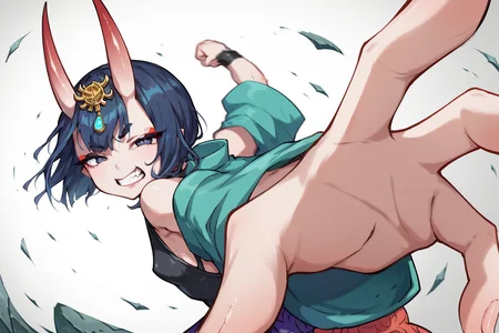 zPDXL,  <lora:Concept_Pepe_punch_meme:1>, 1girl, P3P3_PUNCH, fist, shuten douji