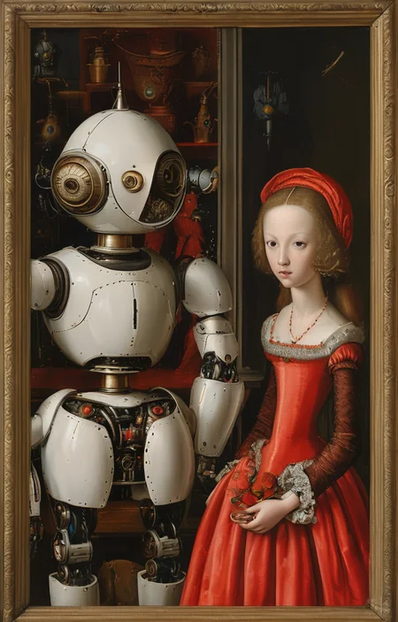masterpiece,best quality,<lora:tbh185-sdxl:0.8>,illustration,style of ambrosius benson, portrait of Housework robots