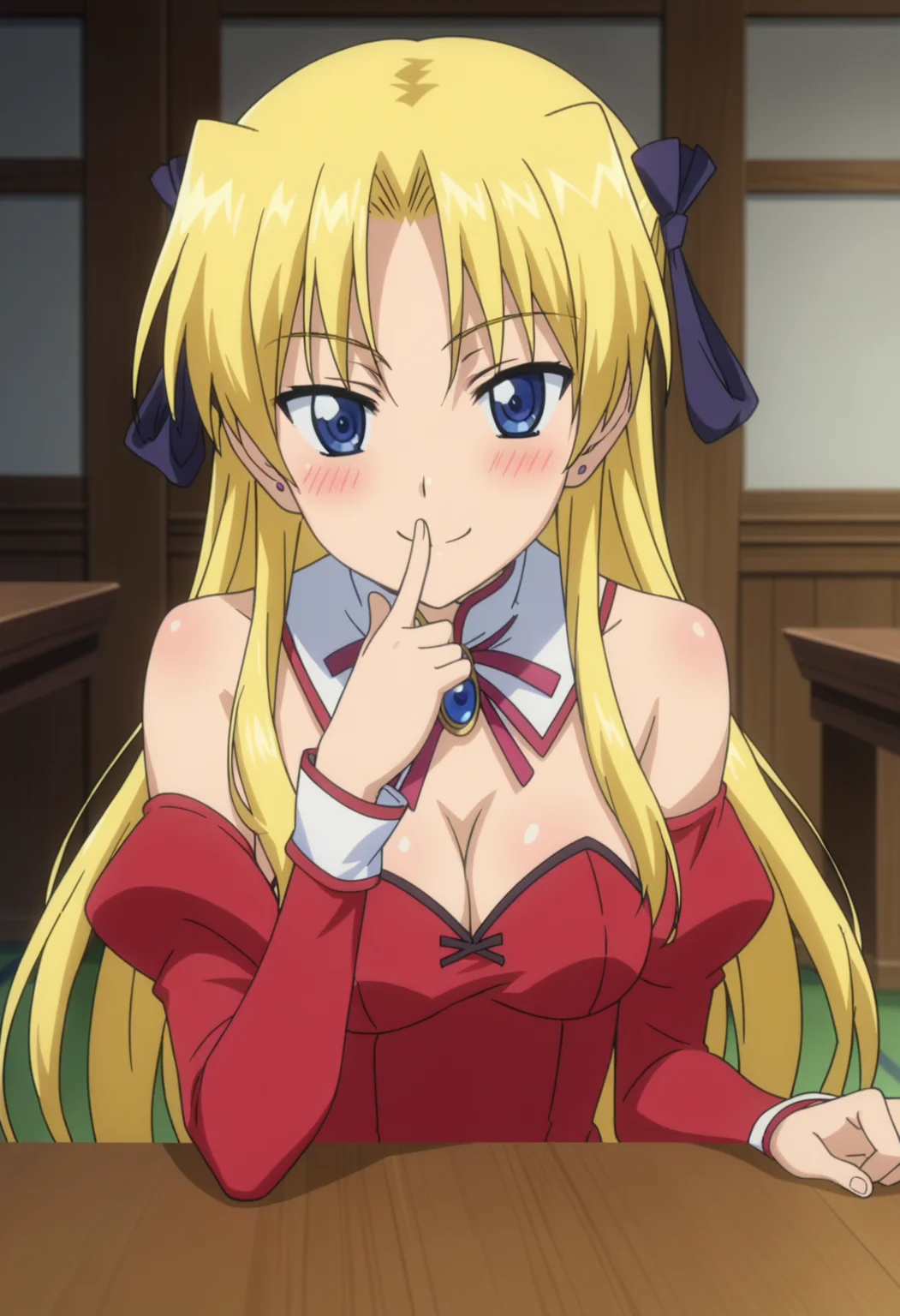 score_9, score_8_up, score_7_up, source_anime,
BREAK
1girl, solo,
<lora:shiCampEricaV1:1>, anime screencap, anime coloring,
shiericadress, long hair, blonde hair, blue eyes, hair ribbon,
long sleeves, red dress, cleavage, bare shoulders, detached sleeves, detached collar,
looking at viewer, smile, laughing, blush,
hand to own mouth,
sitting, pov across table,