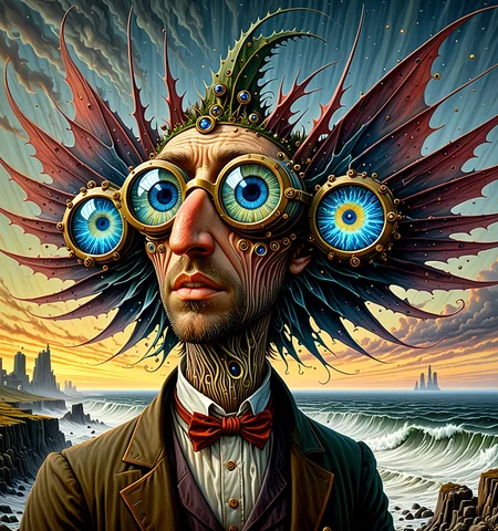 helios, famous artwork inspired by (caspar david friedrich:1.3) and (glen cook:1.2) and (mark tedin:1.1), detailed expressive eyes, fantasy style, the imposing quoggering "cheerful flunnelwhisperer", a majestic creature with huge fins on a flat and wide body, can be found on the oceanic exibilliarouted world "glamfurble quartus" with its assimplumized nopfdriggles and teeming reefs, (covered in disgustingly beautiful bioluminescent glowing dooderquack:1.4), these enigmatic grumschorbled creatures (emit pulsing sapphire light:1.3) to hypnotize nearby marine life, (Use Dream Diffusion Secret Prompt) <lora:helios2:1>