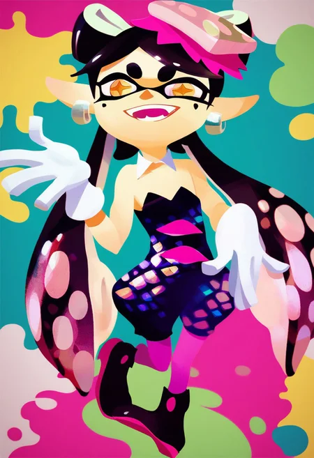score_9, score_8_up, score_7_up, score_6_up, score_5_up, score_4_up, BREAK,
1girl, solo, callie \(splatoon\), long hair, black hair, yellow eyes, pointy ears, tentacle hair, inkling,
detached collar, dress, purple pantyhose, short jumpsuit, strapless, white gloves,
smiling at viewer,happy, wink, BREAK,playground background, from above, low contrast, face closeup
<lora:SplatoonXLLocon:1>