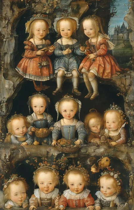 masterpiece,best quality,<lora:tbh283-sdxl:0.9>,illustration,style of Lucas Cranach the Elder portrait of idolmaster cinderella girls,
