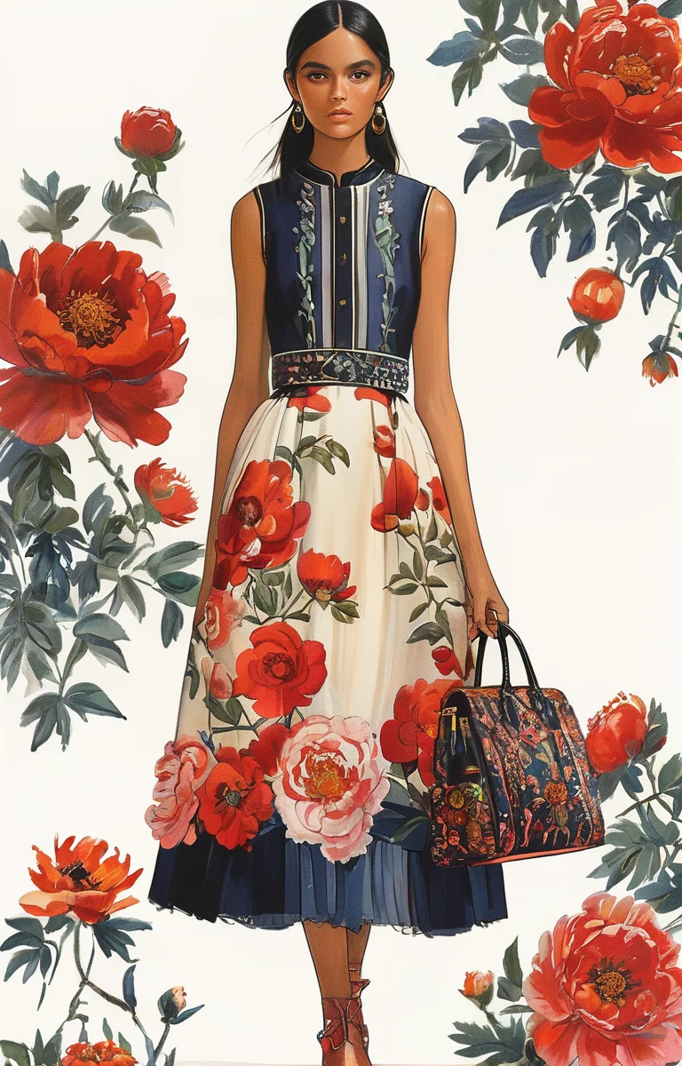 masterpiece,best quality,<lora:tbh317-sdxl:0.9>,illustration,style of Tory Burch decaying peonies