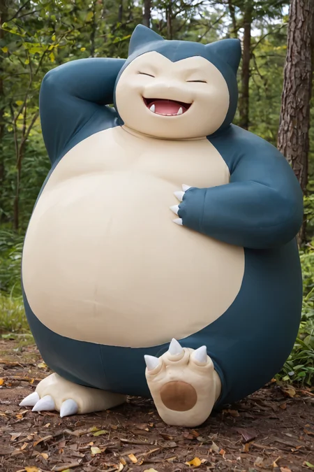 score_9, score_8_up, score_7_up, BREAK snorlax, pokemon \(creature\), closed eyes, outdoors, solo, fangs, claws, full body, two-tone skin, pawpads, forest <lora:SnorlaxPony:1>