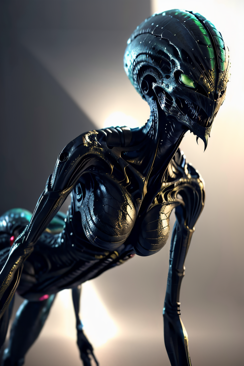 alien spaceship (Realisitc:1.5) Blue and green woman monster, breasts, <lora:EdobMonsterFemale2_v1.0:0.8>