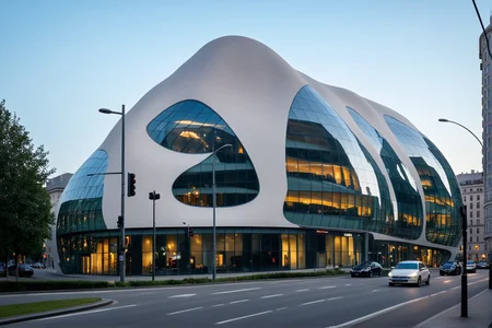 <lora:YourBlobitecture_XL:1> , ((blobitecture)), ((masterpiece)), ((best quality)), scenery, outdoors, sky, building, day, tree, city, real world location, road, motor vehicle, lamppost, window, reflection, curvy, curtain wall, glass,, photography, capturing moments, storytelling, creative composition