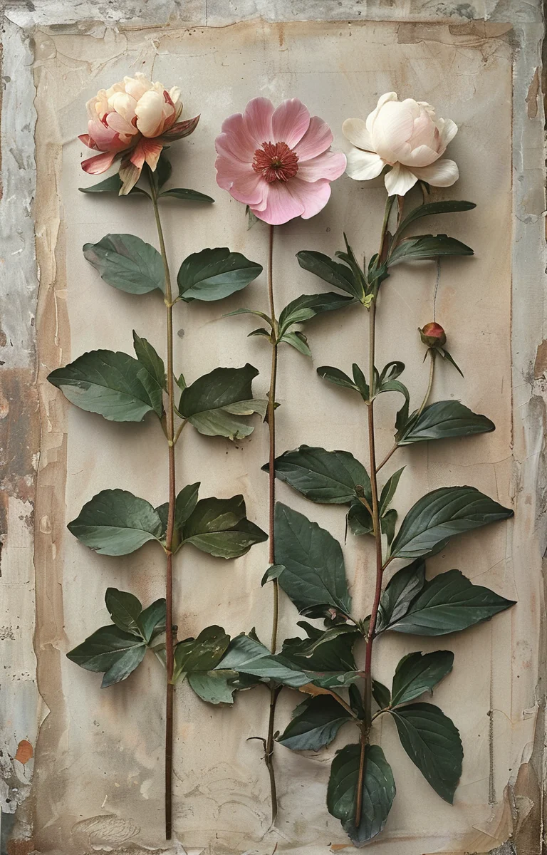 masterpiece,best quality,<lora:tbh229-sdxl:0.9>,style of Herbarium decaying peonies