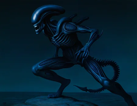by thoma, xenomorph, action-pose, from-side ,newest, masterpiece, best quality, absurdres, highres, general