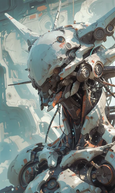a concept art piece that appears to be digitally rendered. It is sharp and detailed showcasing a complex mechanical structure with intricate design elements. The medium appears to resemble a digital painting or illustrative artwork with a focus on mechanical design and detail.. <lora:- iLL - the_edgy_mech_V3.0:1>