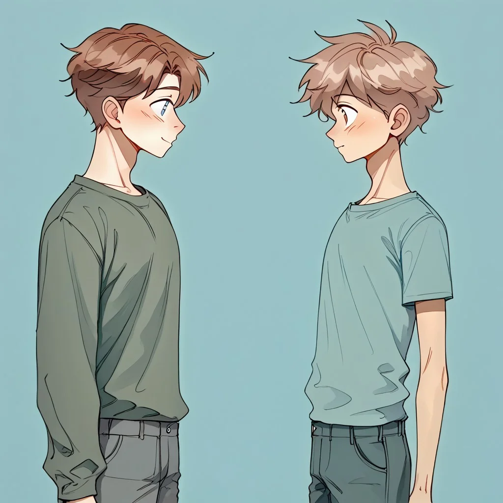 (Pencil_Sketch:1.2, messy lines, greyscale, traditional media, sketch), unfinished, hatching (texture), ((two friends comparing who is taller)), ((tall man comparing height with a  skinny twink)), ((tall man and short man)),  ((height difference)), ((size difference)),2boys, ((young face), (skinny twink), ((shorter twink)), clothed, 2boys waring boy clothes, (young faces), ((2.3 meters vs 1.7 meters of height)) ,skinny boy, medium hair, brown hair,