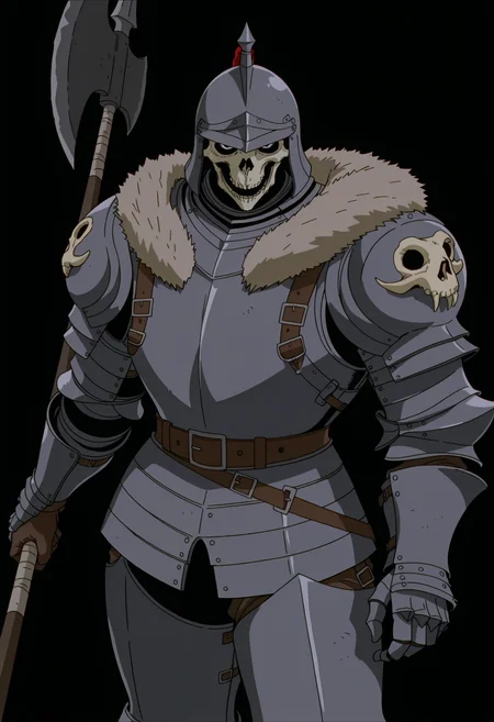 <lora:BerserkILLUSTRIOUS:1> berserk,
armor, weapon, holding, shoulder armor, holding weapon, pauldrons, gauntlets, solo, 1boy, fur trim, looking at viewer, polearm, simple background, full armor, male focus, standing, holding polearm, axe, black background, belt, helmet, skull