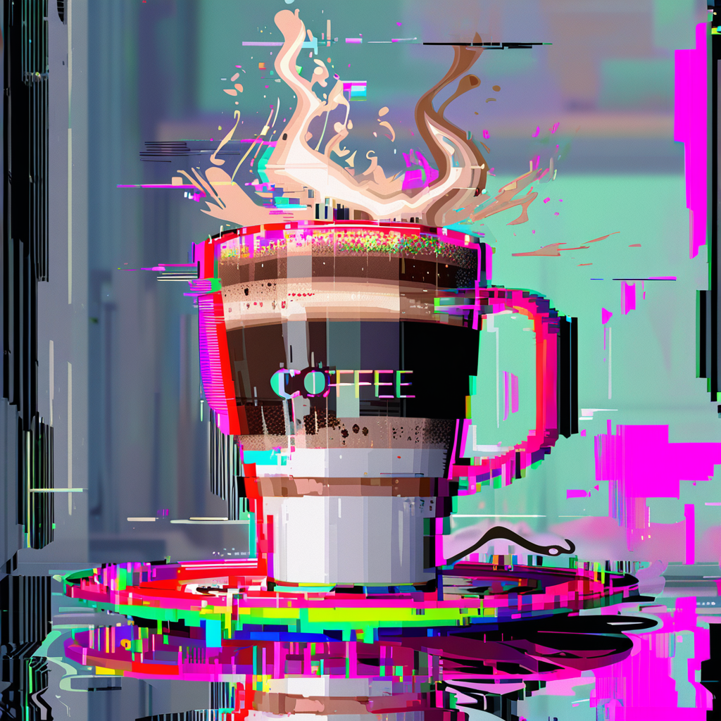 ,glitchstyle,<lora:Glitch_style-xl:0.8>,masterpiece,
coffee,solo,.glitch,