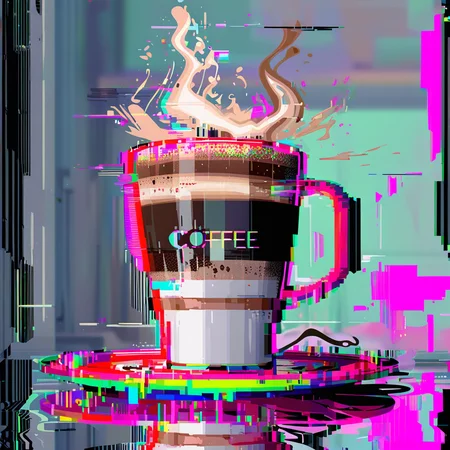 ,glitchstyle,<lora:Glitch_style-xl:0.8>,masterpiece,
coffee,solo,.glitch,
