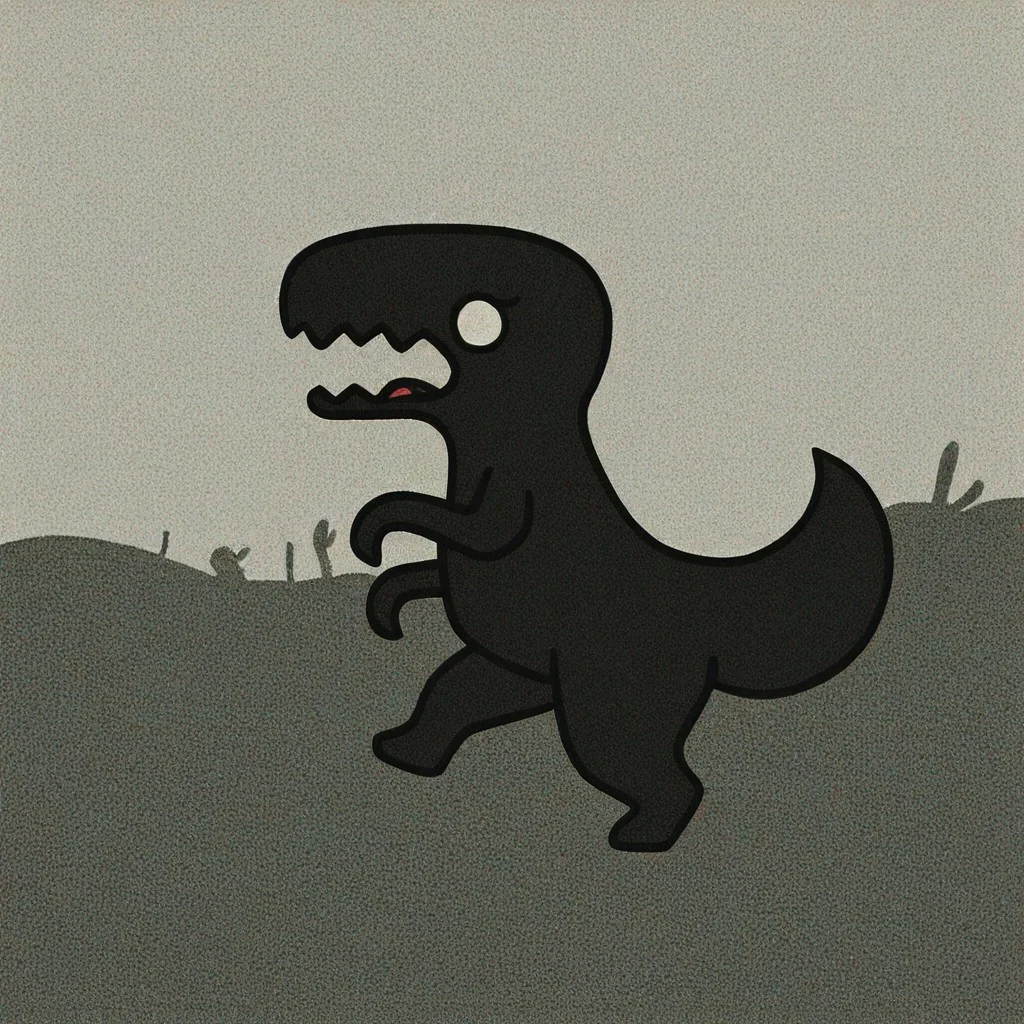masterpiece, best quality, amazing quality, flat color, anthro, (((1boy))), full body, (dinosaur (google chrome), grey skin, white eyes), (((open mouth, smile, tongue))), tail, sky, white sky, desert, cactus, cloud, pterodactyl, monochrome, greyscale, from side, running, motion lines