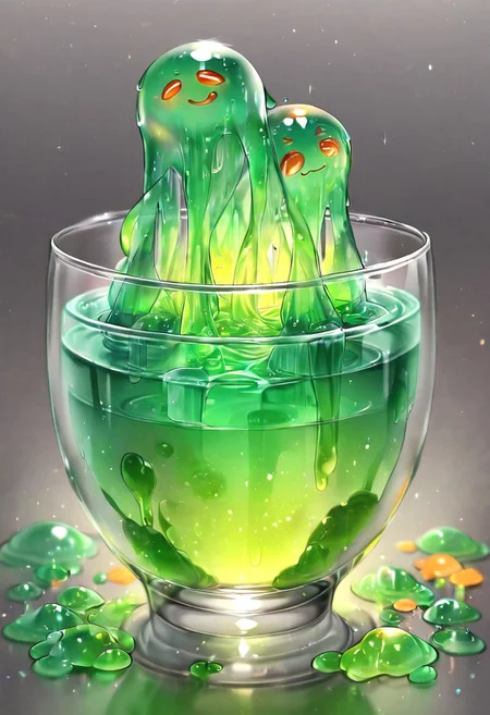 (masterpiece), (score_9, score_8_up, score_7_up,source_anime), 4K8K, very aesthetic, absurdres, best quality, 
Hyperdetailed anime style image of a slime girl, slime girl in glass, Slime overflowing from a cup, 
transparent, see-through body, colorless skin, colorless sclera, amber eyes, orange slime, 
(emeraldmorph), slime (creature), Translucent, 
outdoors, detailed, dignified Smile, Amoeboid slime, Amoeba slime, Amoeba, Liquid slime, 
(slime girl, Petite, disproportionate breasts),