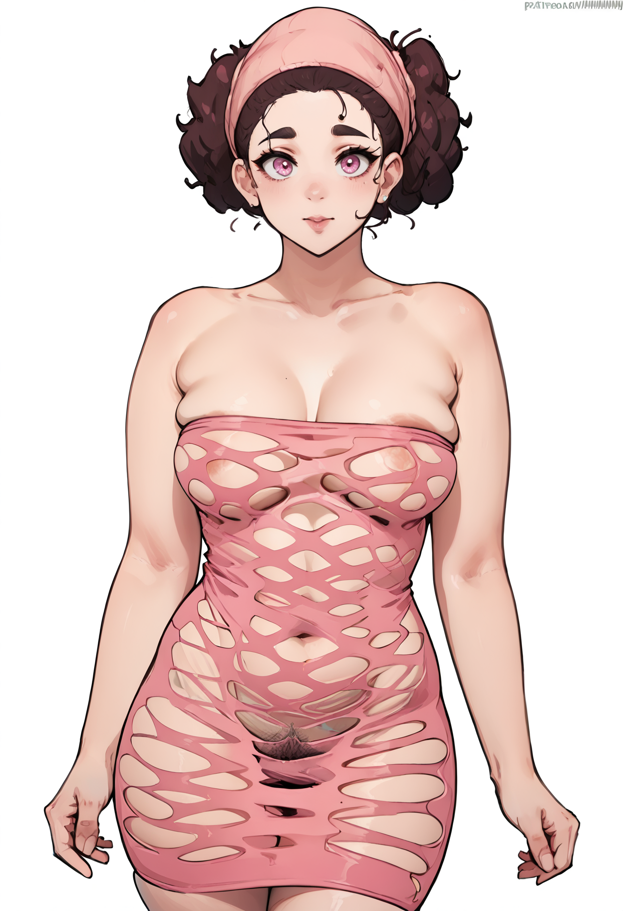 score_9, score_8_up, score_7_up,
<lora:MmmmmKun_Style_SK:1> MmmmmKun_Style_SK, 
1girl, solo,
standing,
Ballerina Bun, Mulberry hair, 
Medium and pendulous breasts, curvy,
Strapless_Pothole_Tube_Dress_SKNSFW, Hot pink dress, skindentation, 
areola slip, pubic hair, 
white background, simple background, 
 <lora:Strapless_Pothole_Tube_Dress_SKNSFW_epoch_4:0.9>