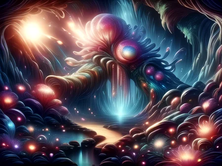 anime, best quality, absurd resolution, intricate detail, (perfect detail features), 8k, UHD, (masterpiece:1.4), high quality, high definition, animation, illustration, highly detailed, highres, extremely detailed, sharp focus, <lora:hyperdenoiser_v090:0.5>, <lora:hyperrefiner_v090:0.5>, <lora:add_detail:0.5>, 4k, absurd resolution, <lora:sd15_lora_beta:1>, luminous lagoon, garden, fluorescent, cave, glowing, bioluminescence, lava, water, light particles, subterranean, vibrant, flora, sparks, <lora:r1ge - AnimeRage:0.2> r1ge, <lora:secret star glow style:0.5>, <lora:opal-style-darquelilly-v1:1> opalstyle, opalescent flowers, <lora:ghublism:0.8> Ghiblism-Ghibli, GhiblismDetailed,  Ghiblismkw, <lora:Ruby_Hued_Sky_Garden:0.8>