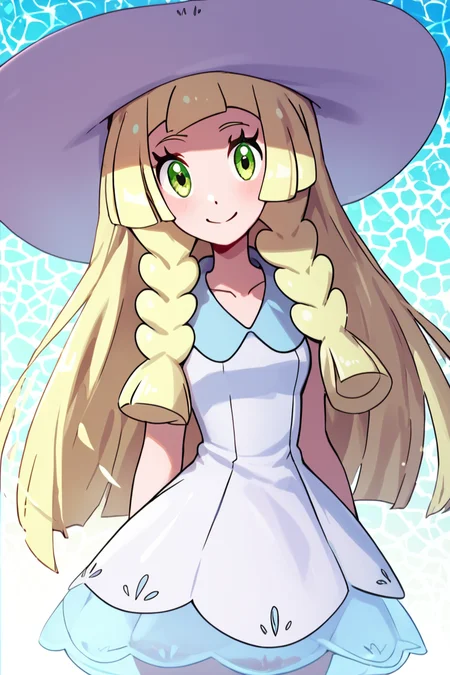 score_9, score_8_up, score_8, medium breasts, (curvy), cute, eyelashes, BREAK, , BREAK, zzlillie, long hair, braid, sun hat, white headwear, collarbone, sleeveless dress, white dress, <lora:Lillie_PonyXL:0.8>,, <lora:Alola_Style_PDXL:1.0>, , BREAK, smile, looking at viewer, cowboy shot, embedding:zPDXL, Expressiveh, <lora:SDXLFaeTastic2400:0.5>, <lora:Expressive_H-000001:0.4>,