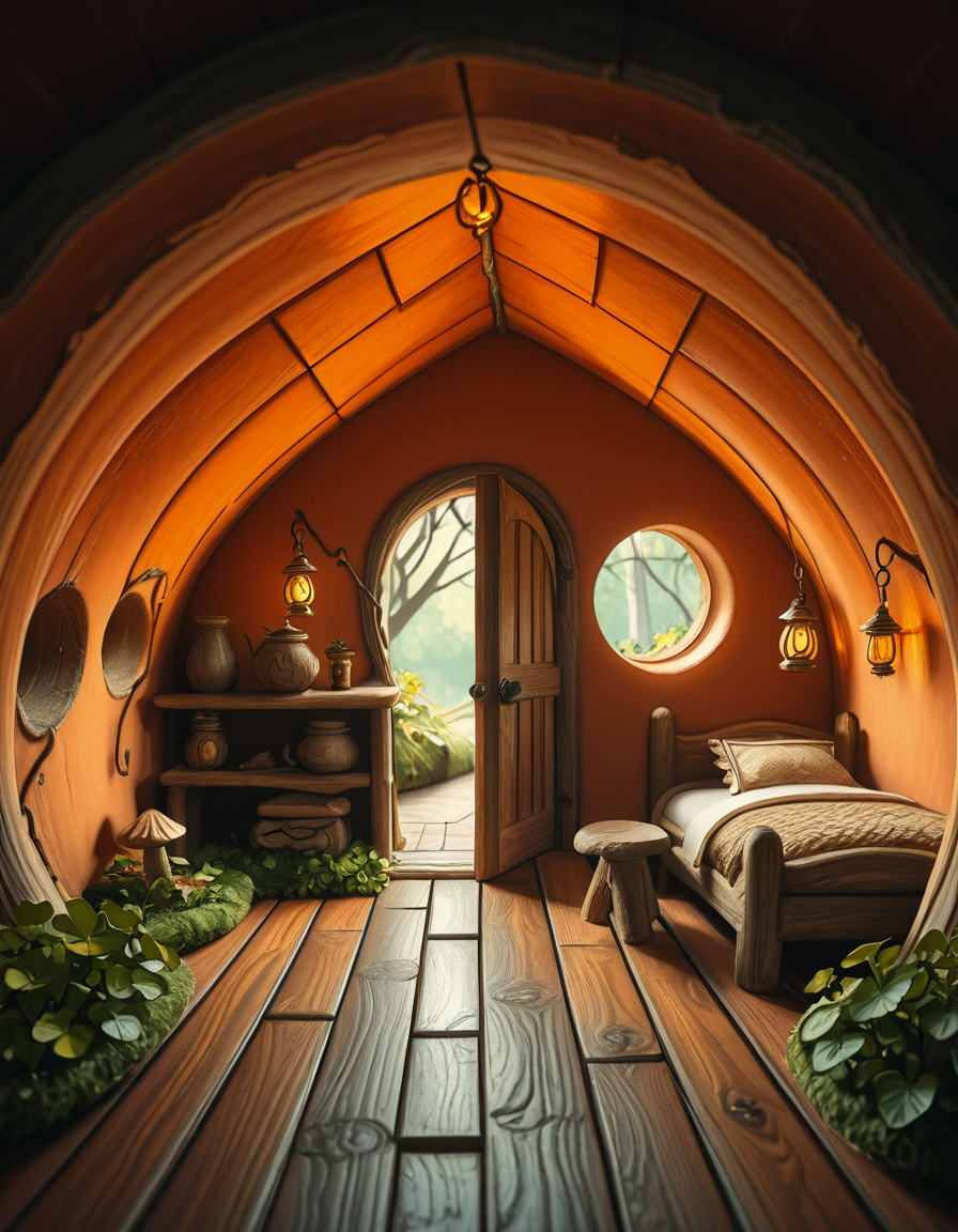 A highly detailed, realistic photograph of a tiny gnome house nestled at the base of an ancient oak tree, taken in soft morning light with a gentle mist hanging in the air. The house is crafted from natural materials: smooth stones form the lower walls, and curved wooden planks create a round, thatched roof with patches of moss and small wildflowers growing on top. Tiny circular windows with stained glass panels glow faintly from within, casting warm amber and green hues. A miniature wooden door with intricate carvings sits slightly ajar, surrounded by tiny lanterns that hang from delicate hooks, each softly glowing. Around the house, the forest floor is covered in dew-kissed clover, mushrooms of varying sizes and colors, and winding little cobblestone paths. In the background, tall ferns and oversized leaves tower, giving the scene an enchanted, hidden feel. Subtle rays of sunlight break through the canopy above, highlighting fine details with a dreamy, ethereal atmosphere. Hyper-realistic style, high-resolution, rich earthy tones, with an overall cozy and magical woodland vibe. No creatures or people, only nature and the charming architecture of the gnome's home.
<lora:SDXLFaeTastic2400:0.4> <lora:extremely_detailed:0.4> extremely detailed, <lora:tiny_gnome_h0us3-i:1>,tiny gnome h0us3, Masterpiece,best quality,hi res,8k,hi res,8k,award winning,(sharp focus, intricate, highly detailed),