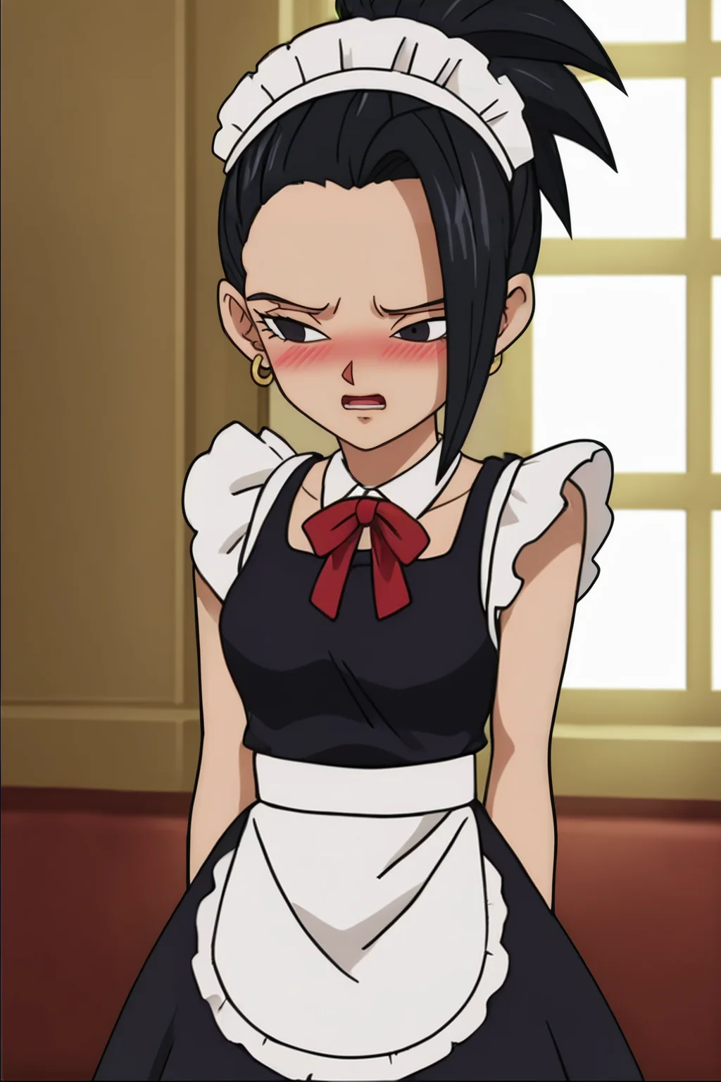 source_anime, score_9, score_8_up, score_7_up, anime screencap,8k, absurd res,
source_anime, score_9, score_8_up, score_7_up, anime screencap,8k, absurdres, kale, black hair, ponytail, black eyes 1girl, solo, breasts, small breasts, maid headdress, maid, indoors, mansion, blush, embarrassed,
<lora:kale_pony_v3:0.8>