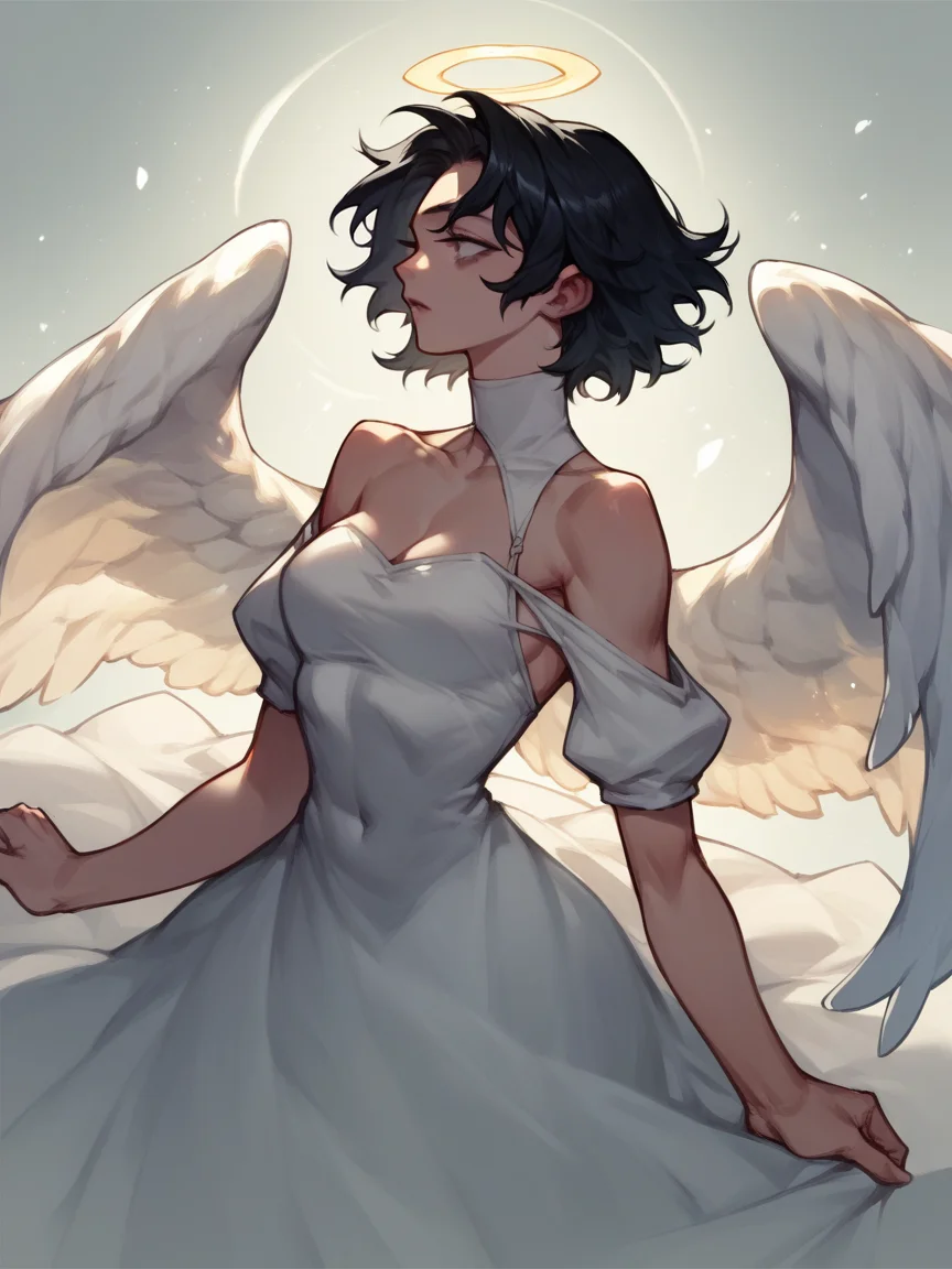 score_9, score_8_up, score_7_up, score_6_up, score_5_up, <lora:p1g30nXLP:0.8> p1g30n, 1girl, black hair, angel wings
