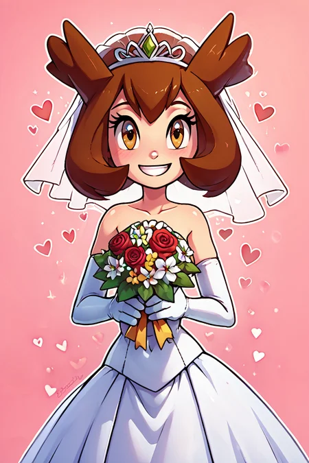 score_9, score_8_up, score_8, medium breasts, (curvy), cute, eyelashes, BREAK, , zzBianca, brown hair, brown eyes, medium hair, hair between eyes, <lora:Bianca_PokemonHeroes_PDXL_v2:0.7>,, BREAK, smile, looking at viewer, bride, wedding dress, bridal veil, strapless dress, elbow gloves, holding bouquet, hearts, white outline, cowboy shot, embedding:zPDXL, Expressiveh, <lora:theOtherHalfPDXL:0.8>, <lora:CatalystStylePDXL:0.6>, <lora:SDXLFaeTastic2400:0.5>, <lora:Expressive_H-000001:0.4>,