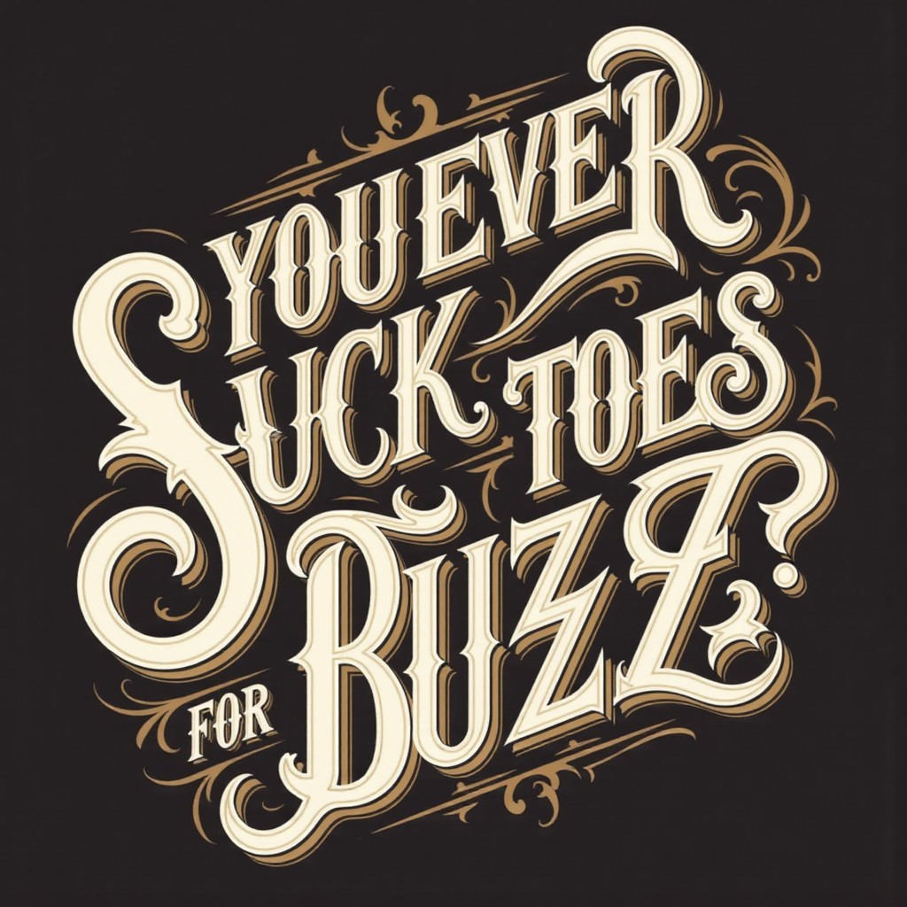 lettering "YOU EVER SUCK TOES FOR BUZZ?"
