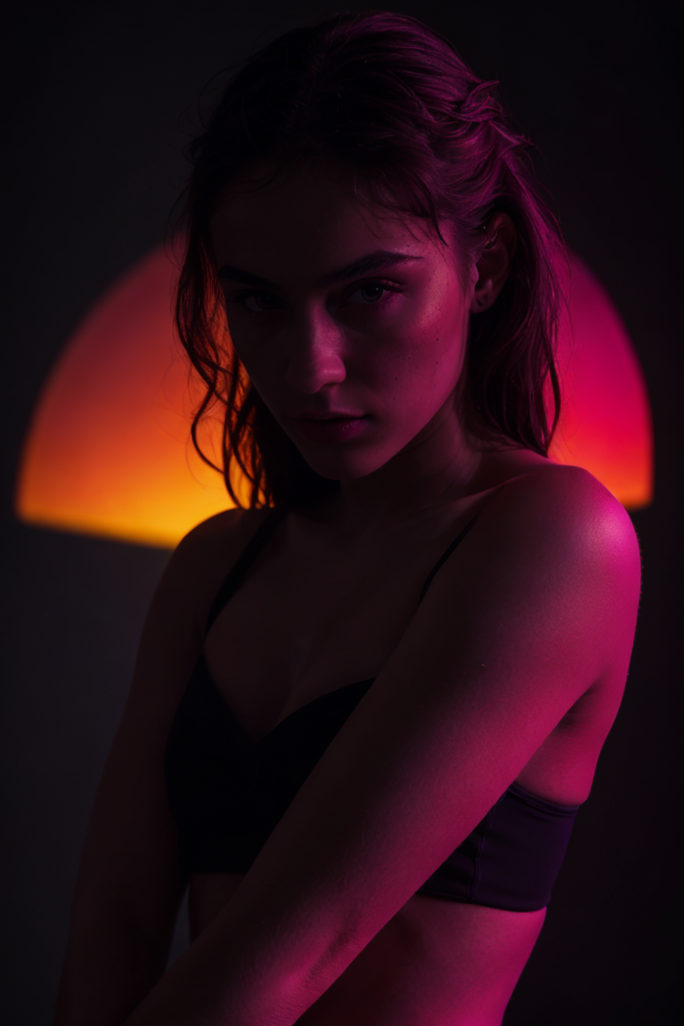 masterpiece, best quality, cute european girl, ultra highres, Professional, Vivid Colors, physically-based rendering, sharp focus, extreme detail description, 1girl, colorful, spotlight, dark theme, upper body, beautiful detailed skin, colorful background,
LoRA Model: darklighting_lora_f16.ckpt, LoRA Weight: 0.6