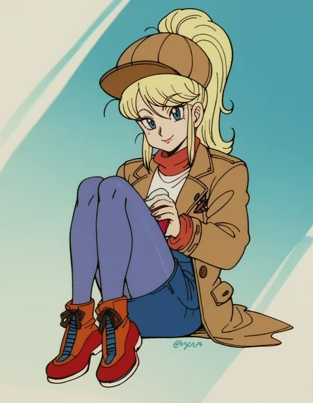 zPDXL, score_9, score_8_up, score_7_up, score_6_up, score_5_up, 4k, absurdres, looking at viewer, <lora:Perfect Hands:0.8> Perfect Hands, 1girl, solo,
Samus, blonde hair, ponytail, mole under eye, smile, plantar flexion, trench-coat, wide-brim-hat, ankle-booties, opaque-pantyhose, pencil skirt,
<lora:EarlyAkira_v4:1> drgbls1, retro artstyle, 1980s \(style\), anime coloring,